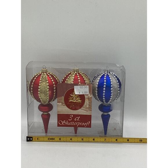 Set Of 3 Shatterproof Ornate 7" Christmas Cone Ornaments Jeweled - Picture 3 of 6